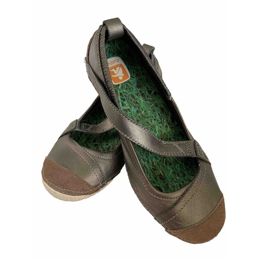 CUSHE Brown Suede Metallic Bronze Mary Jane Ballet Flats Sz 9 Flat Comfort Shoes